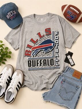 Junk Food Clothing Buffalo Bills Oversized Graphic Tee Gray NWT Size S